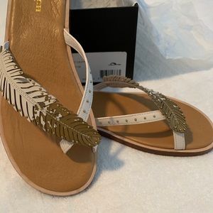 Coach chalk/gold leather toe sandals